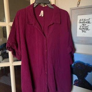 Pact Women's Sangria Coastal Double Gauze Oversized Shirt XL/2XL runs big!